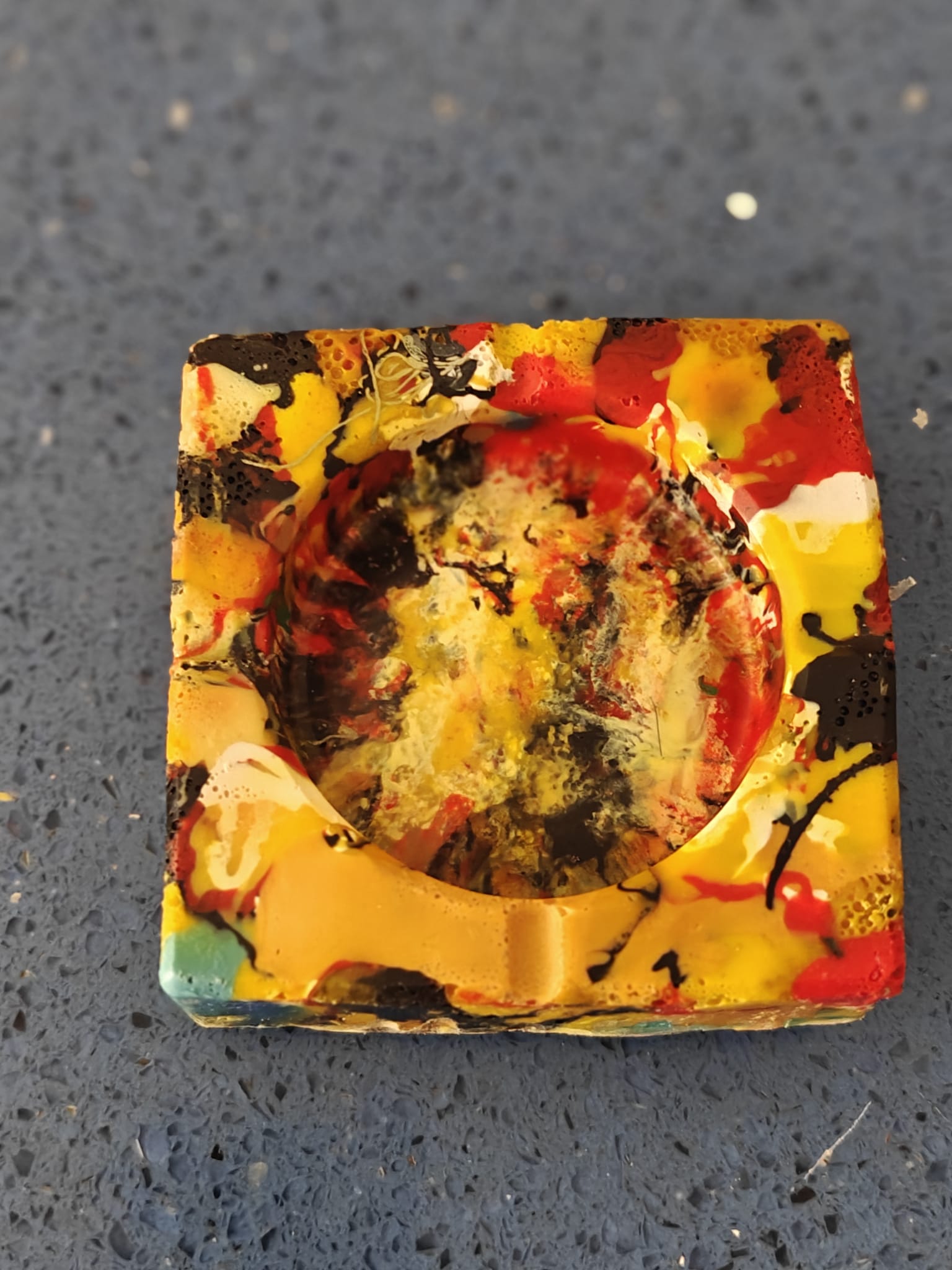 Moulded Square Ashtray – Yellow with Hints of Red, White & Blue