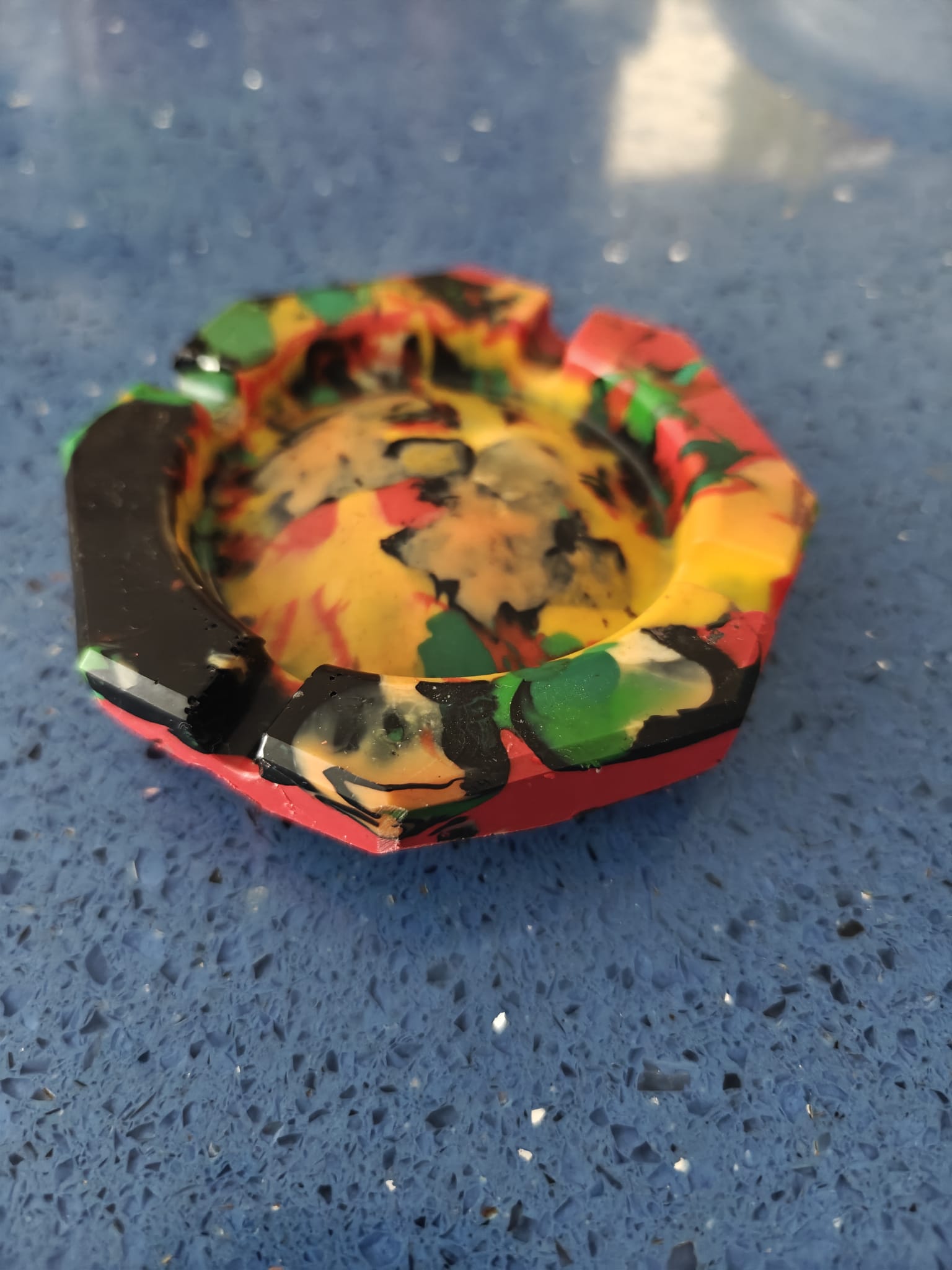 Moulded Circle Ashtray – Red and Yellow with hints of Green & Black