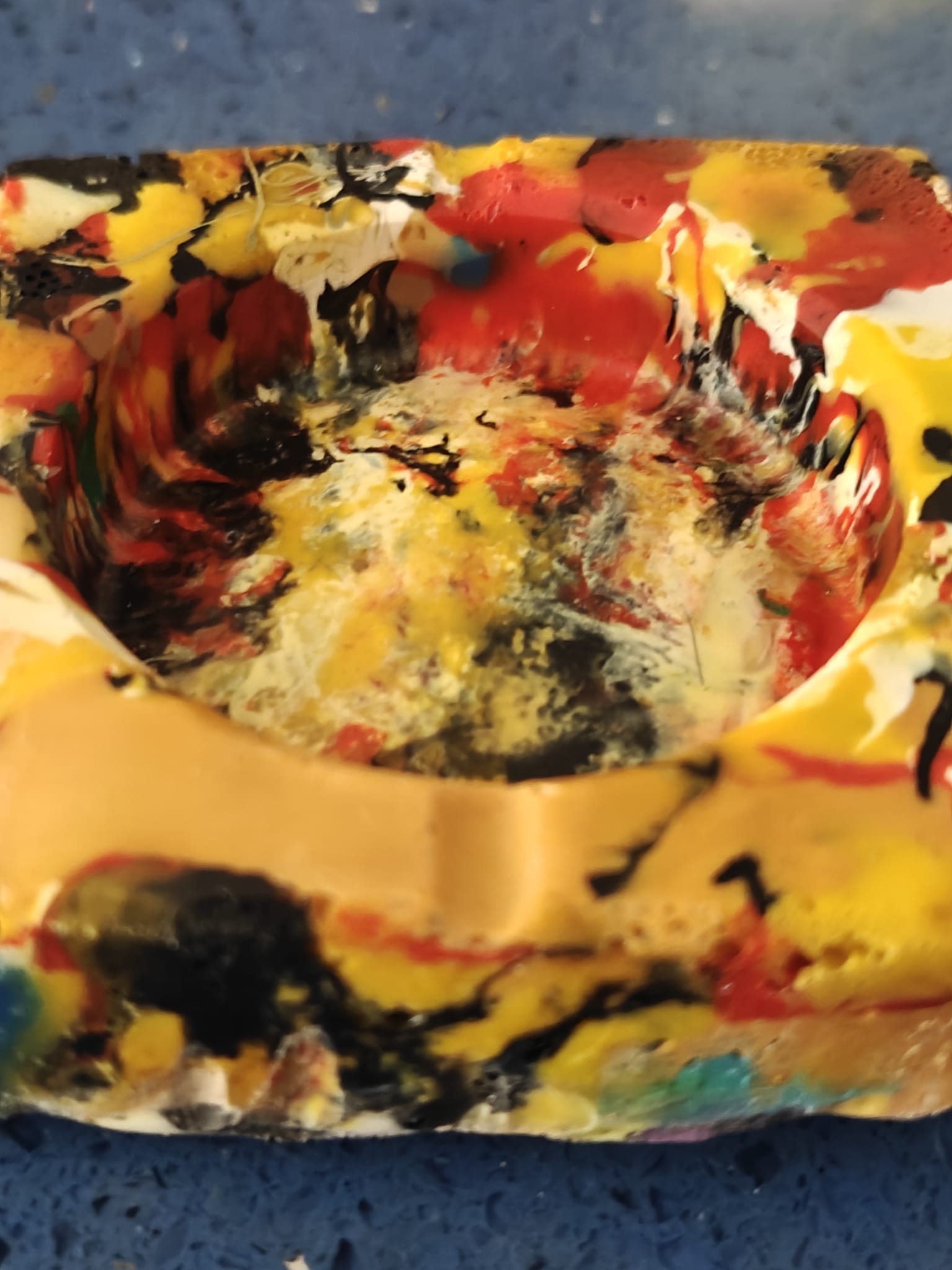Moulded Square Ashtray – Yellow with Hints of Red, White & Blue