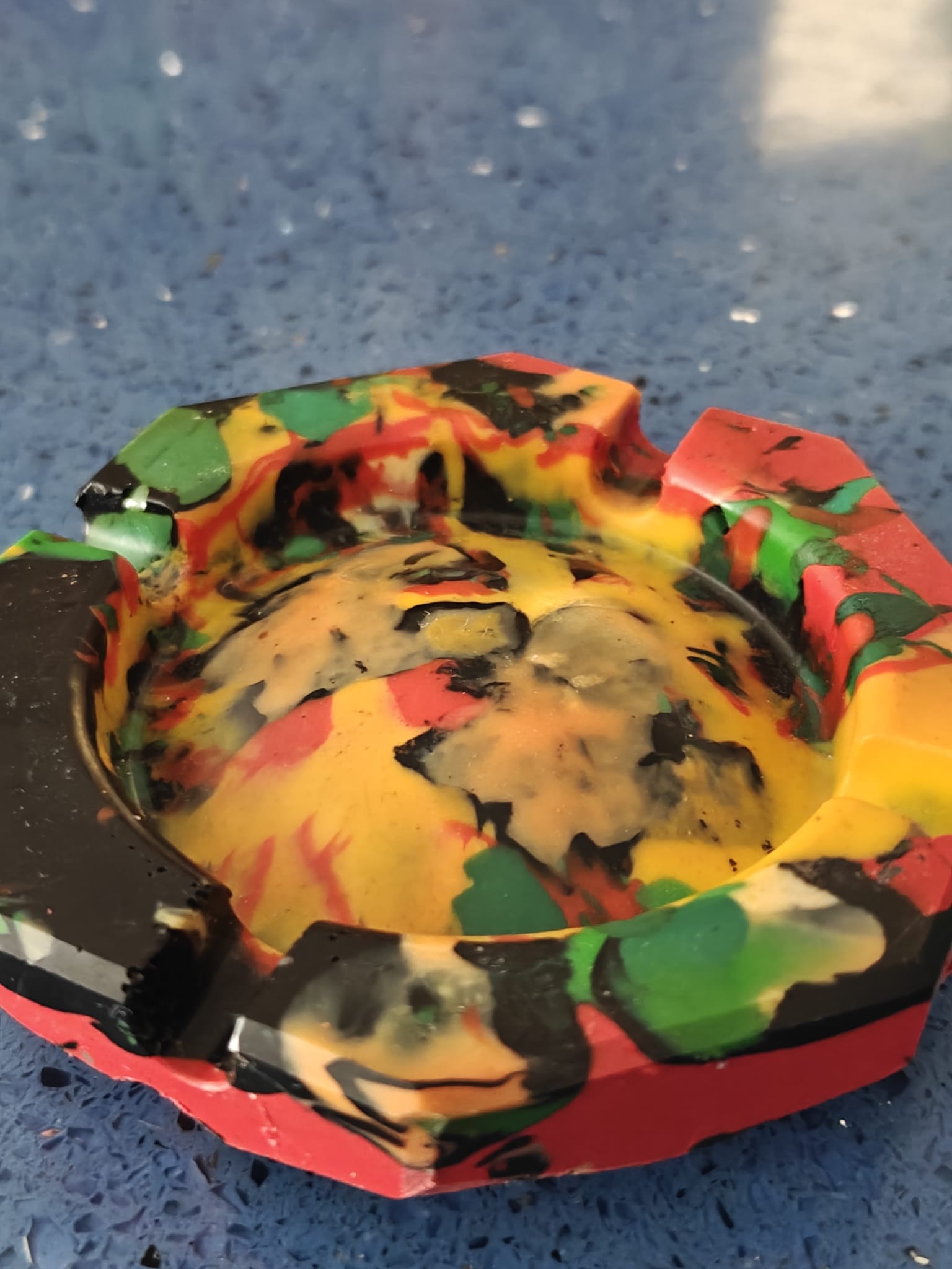 Moulded Circle Ashtray – Red and Yellow with hints of Green & Black