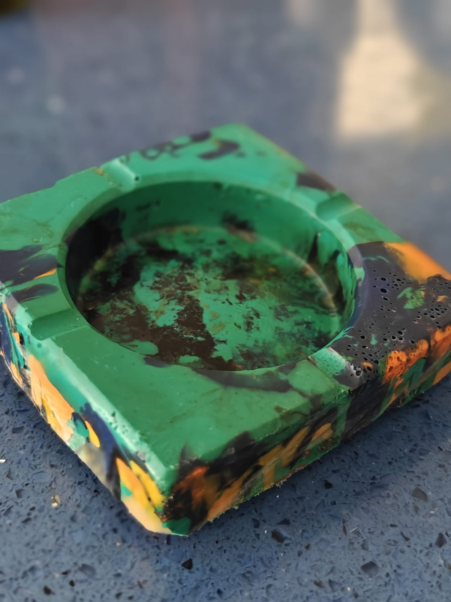 Moulded Square Ashtray – Turquoise, Blue & Gold