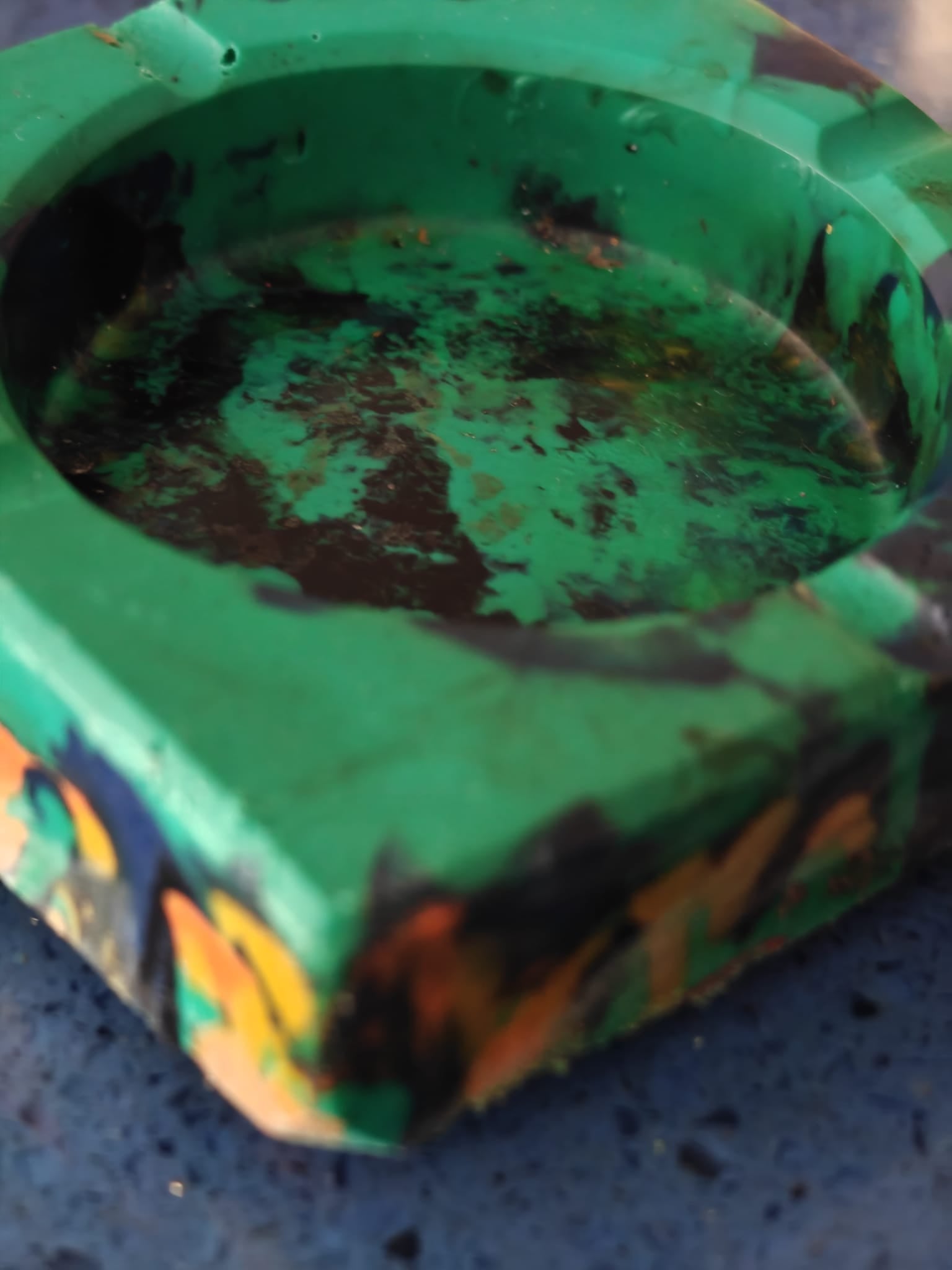 Moulded Square Ashtray – Turquoise, Blue & Gold
