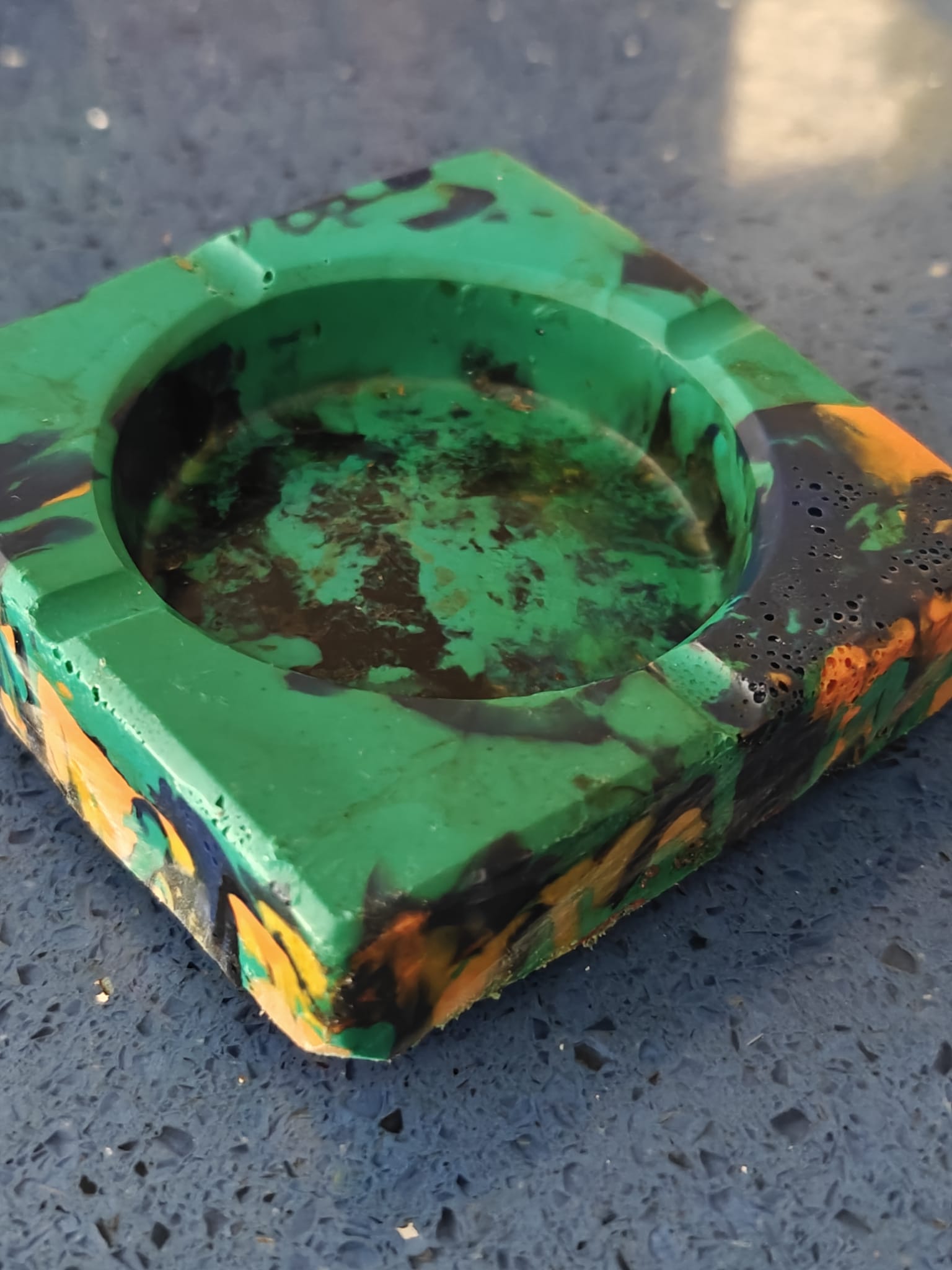 Moulded Square Ashtray – Turquoise, Blue & Gold