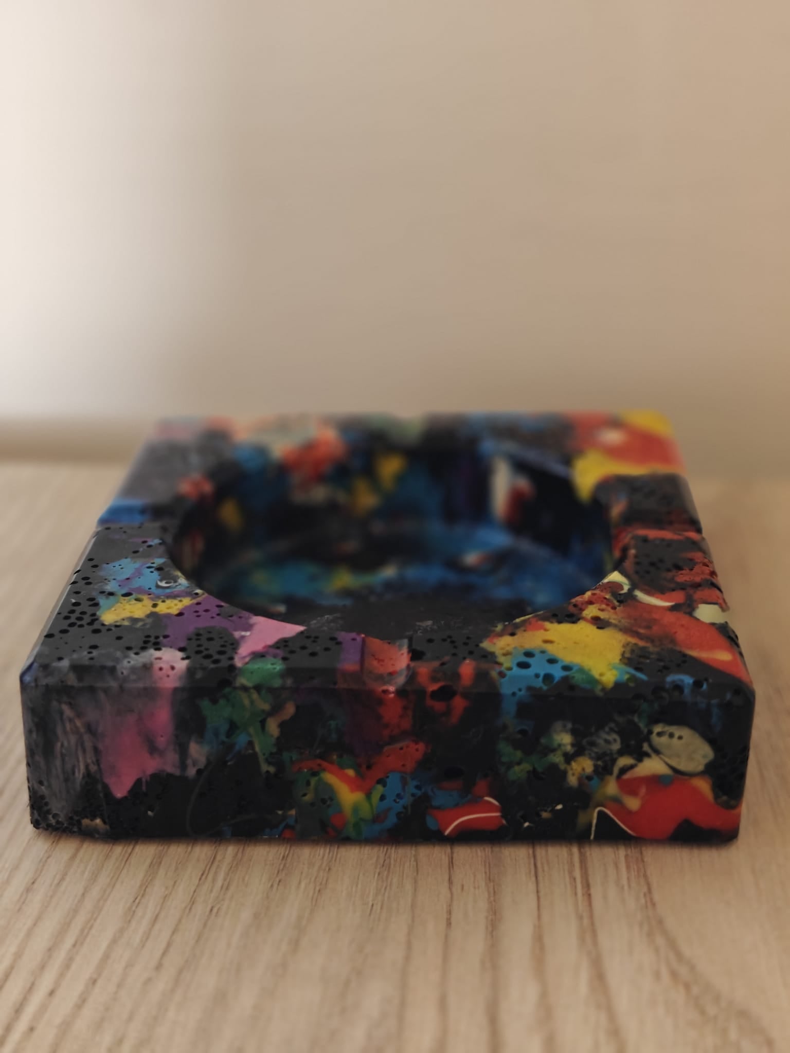 Moulded Square Ashtray with dark base and hints of colours