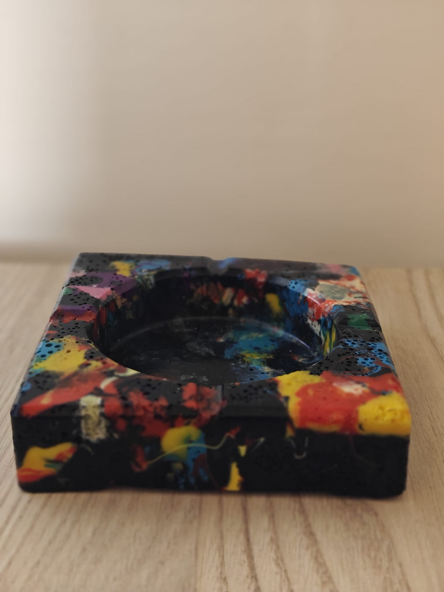Moulded Square Ashtray with dark base and hints of colours
