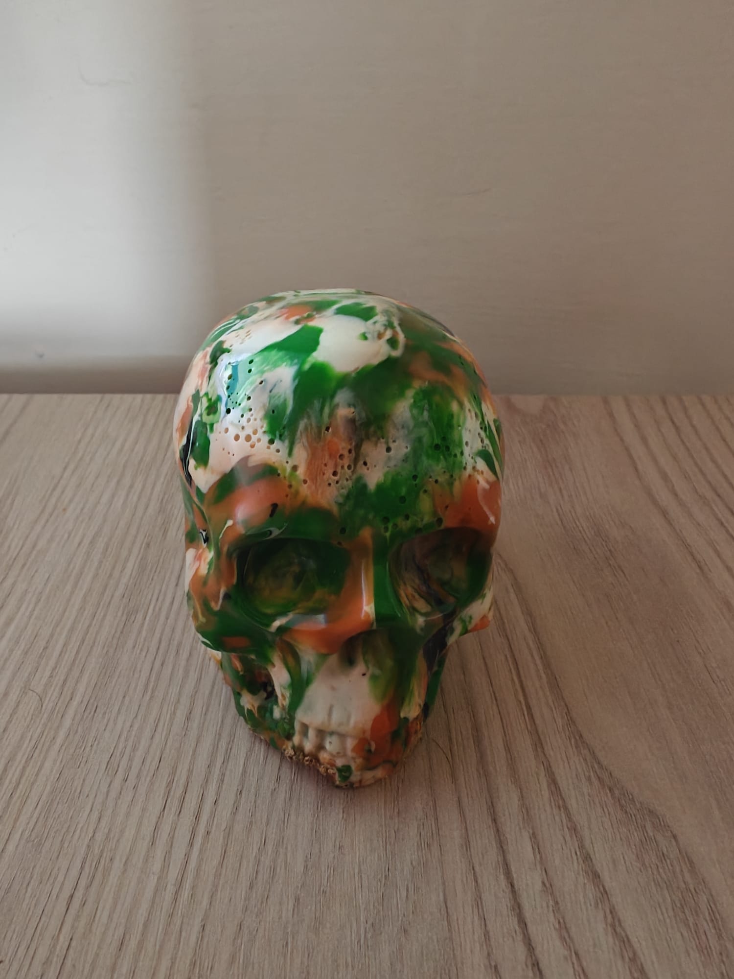 Moulded Skull with Green, White and Orange