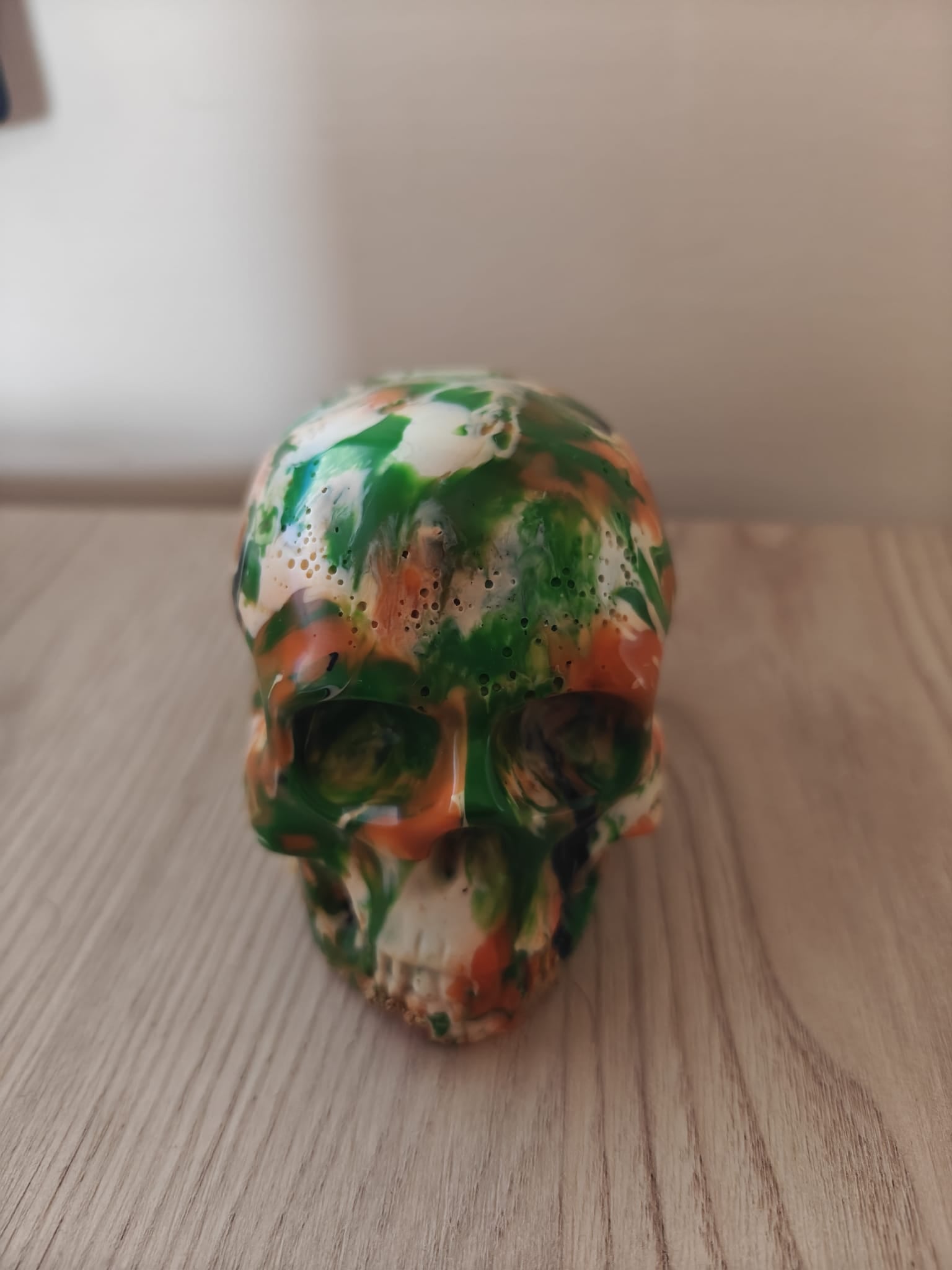 Moulded Skull with Green, White and Orange