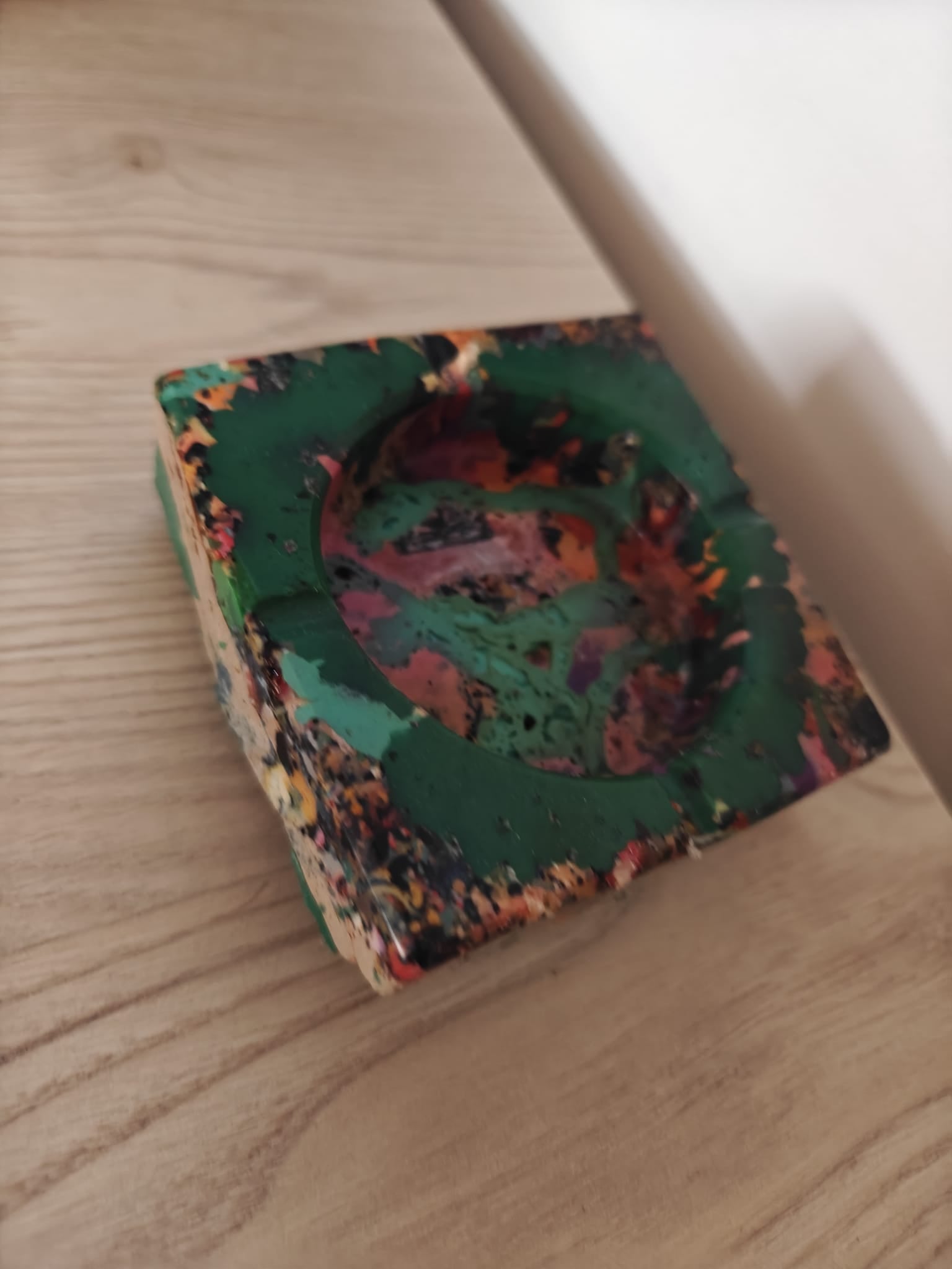 Moulded Square Ashtray in Green and Wood like colours