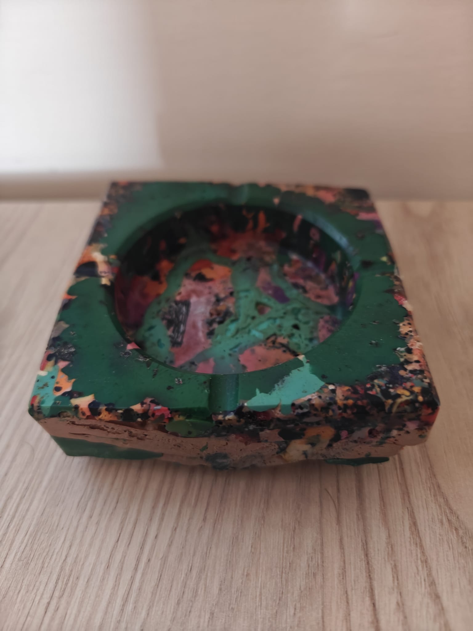 Moulded Square Ashtray in Green and Wood like colours