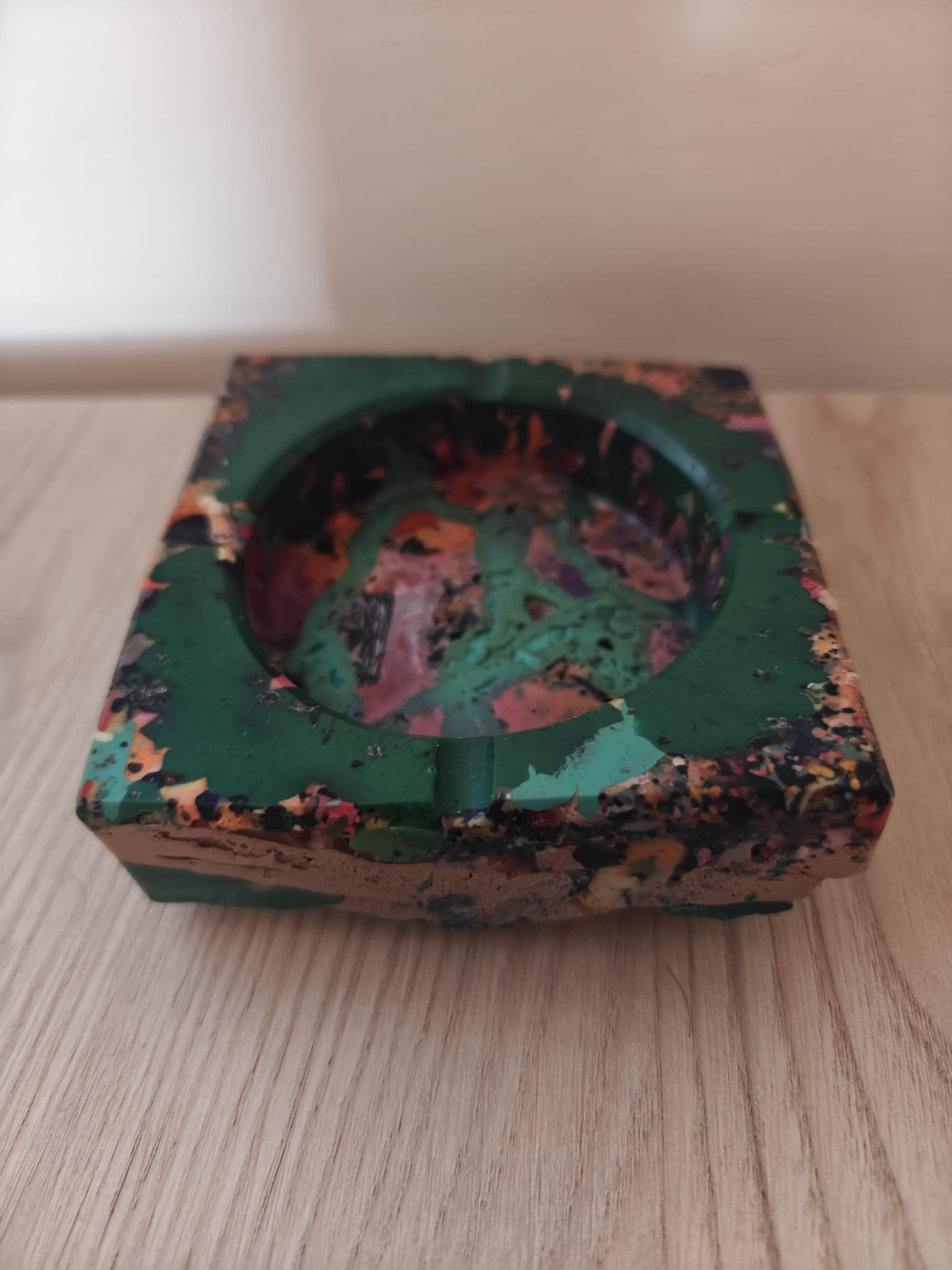 Moulded Square Ashtray in Green and Wood like colours