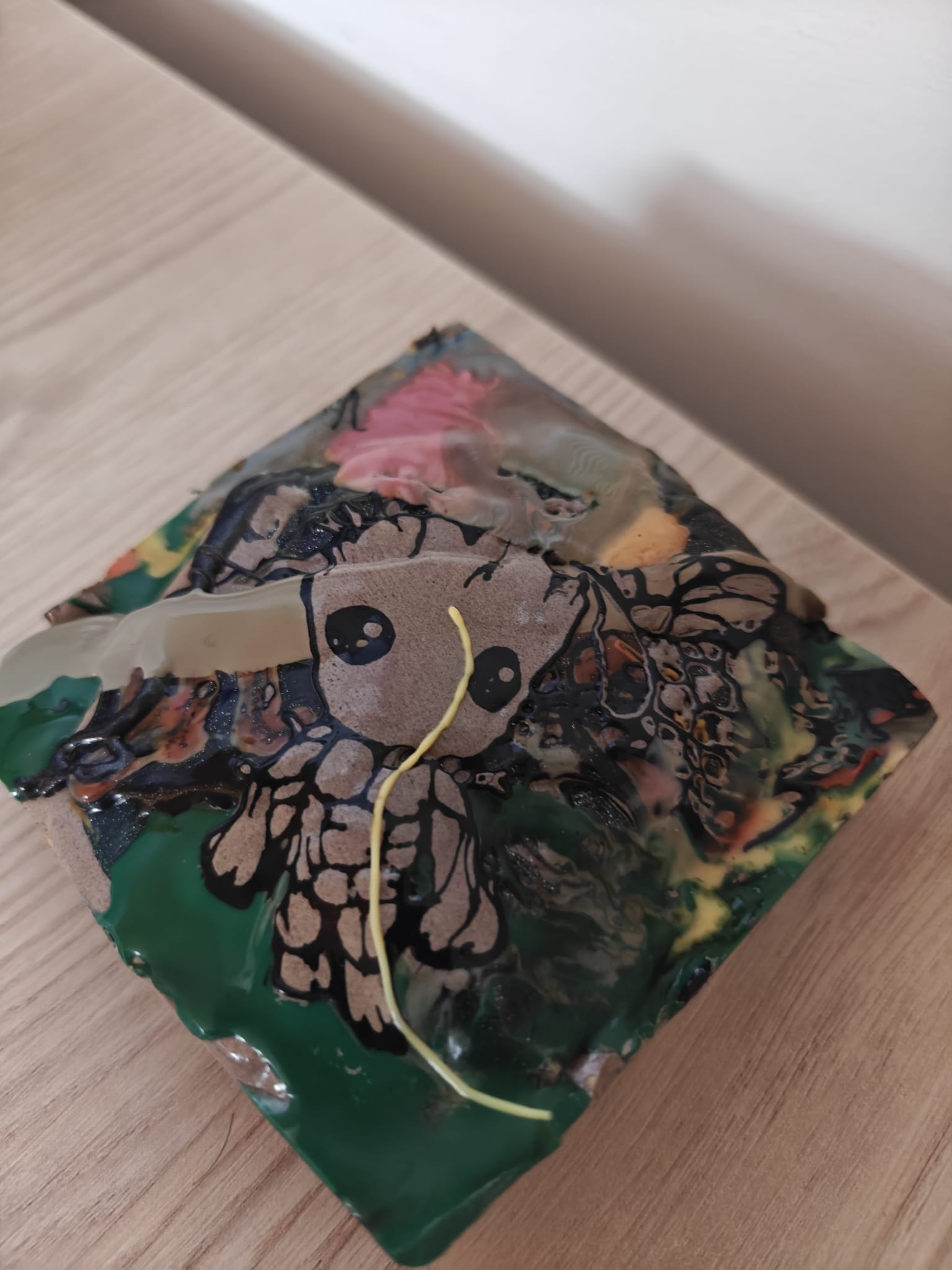 Moulded Square Ashtray in Green and Wood like colours