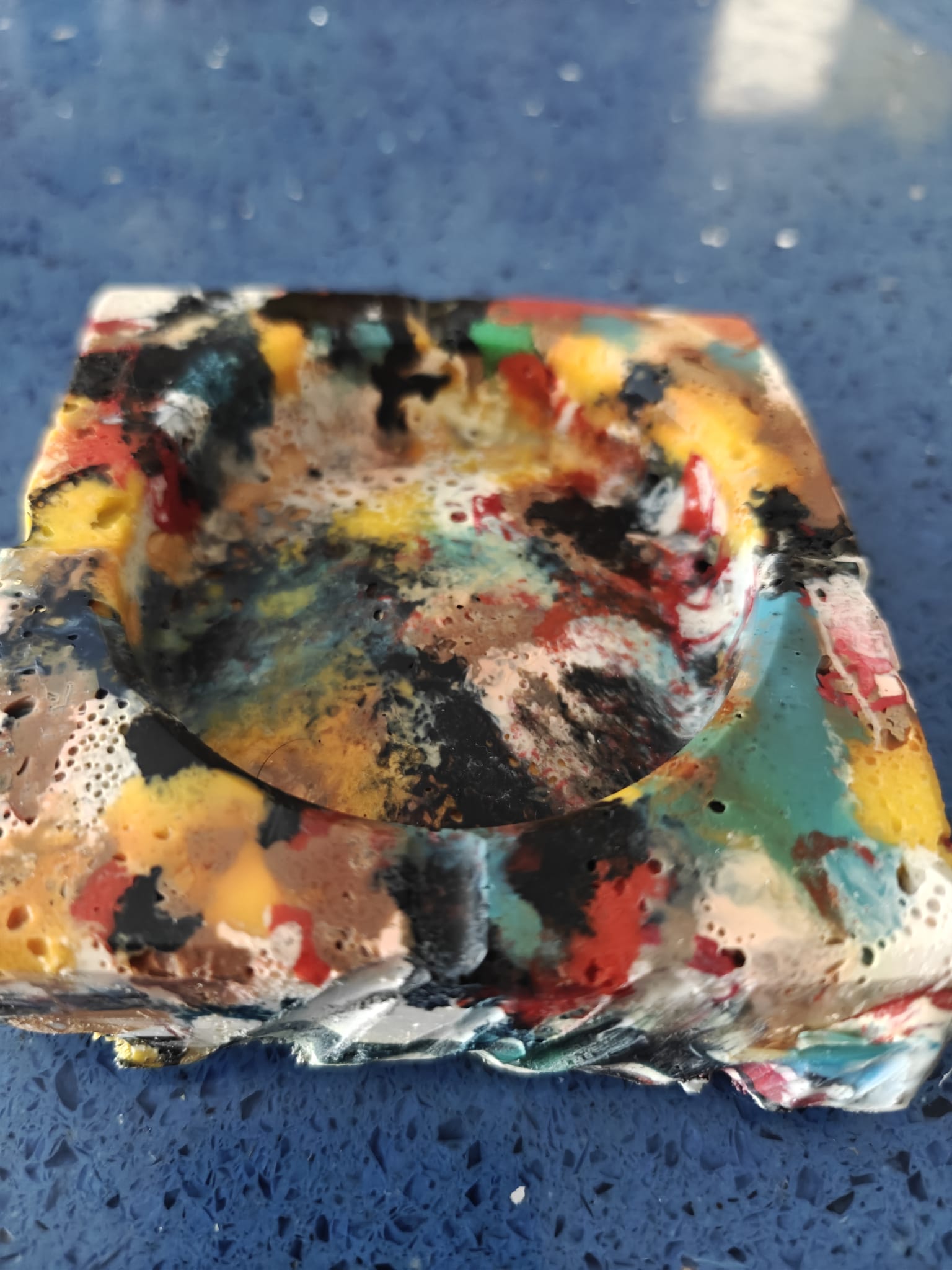 Moulded Square Ashtray – Hints of Black, White, Red, Yellow, Blue & Green